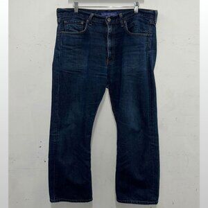 JUNYA WATANABE x COMME DES GARCONS dark washed blue cotton blend wide leg jeans